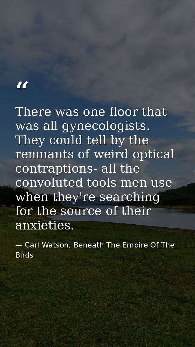 There was one floor that was all gynecologists. They could tell by the remnants of weird optical contraptions- all the c — Carl Watson, Beneath The Empire Of The Birds