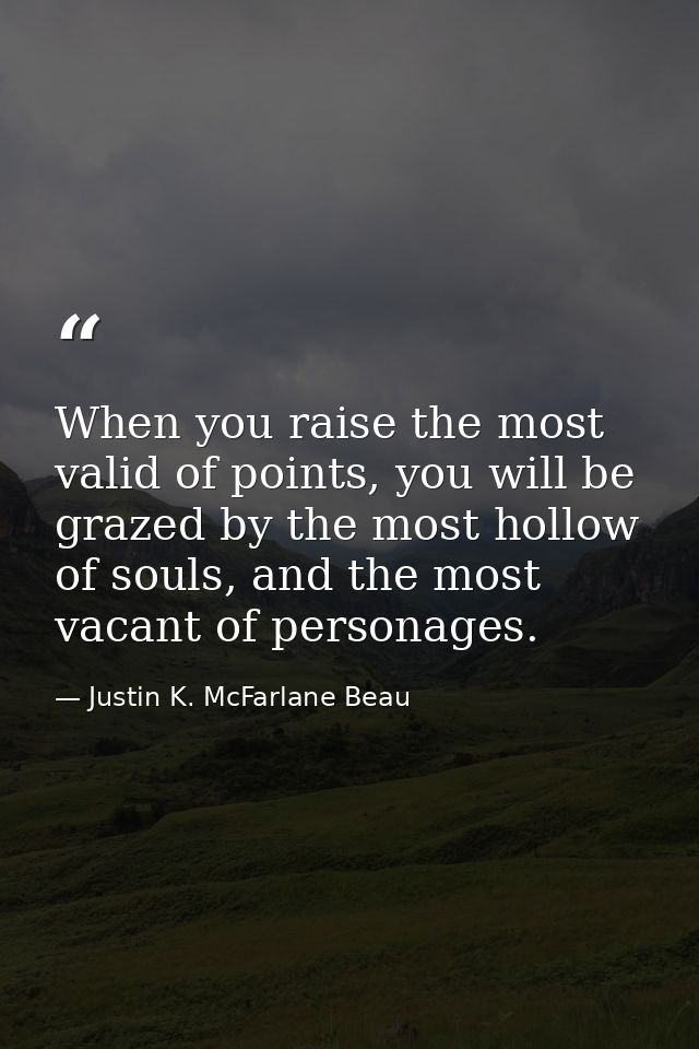 When you raise the most valid of points, you will be grazed by the most hollow of souls, and the most vacant of personag — Justin K. McFarlane Beau