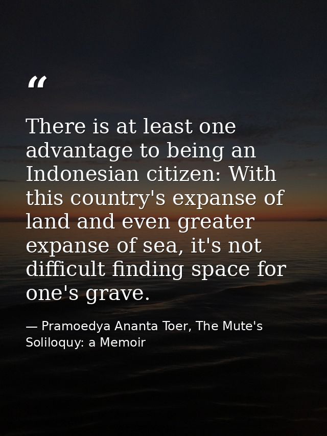There is at least one advantage to being an Indonesian citizen: With this country's expanse of land and even greater exp — Pramoedya Ananta Toer, The Mute's Soliloquy: a Memoir