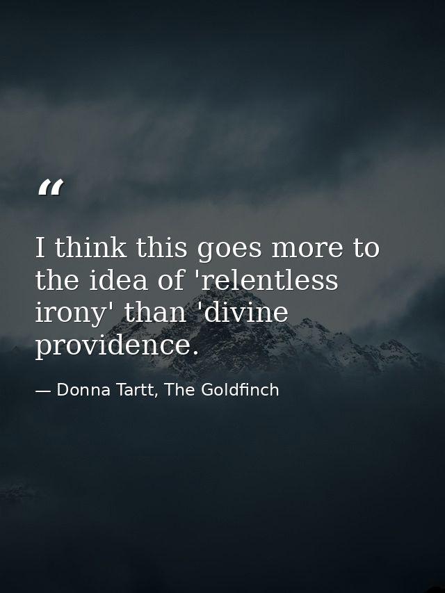 I think this goes more to the idea of 'relentless irony' than 'divine providence. — Donna Tartt, The Goldfinch