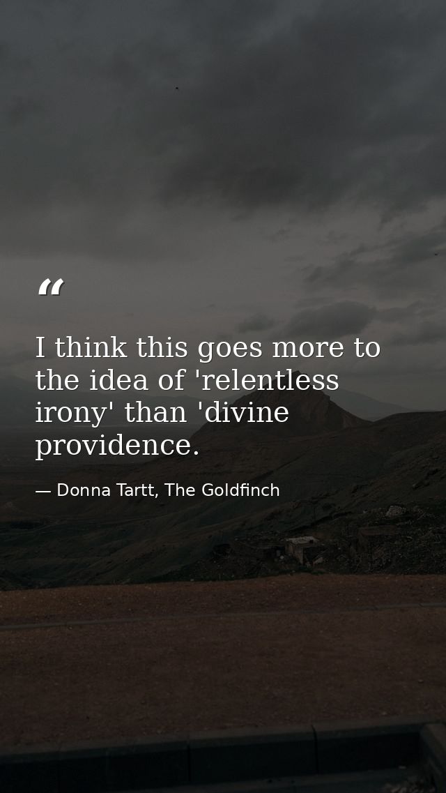 I think this goes more to the idea of 'relentless irony' than 'divine providence. — Donna Tartt, The Goldfinch