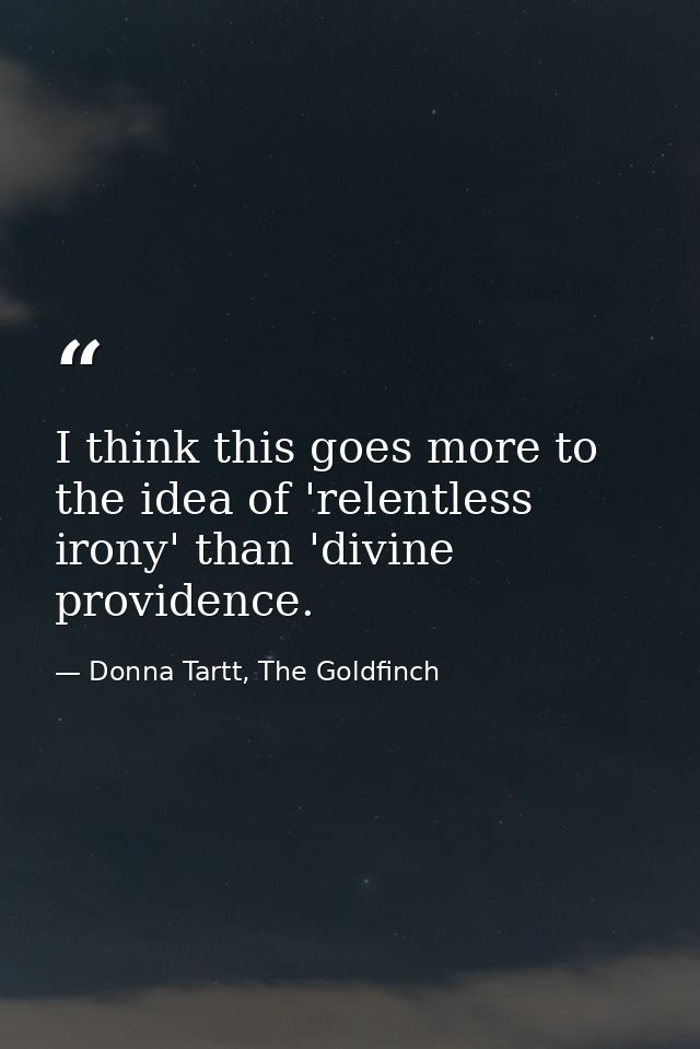 I think this goes more to the idea of 'relentless irony' than 'divine providence. — Donna Tartt, The Goldfinch