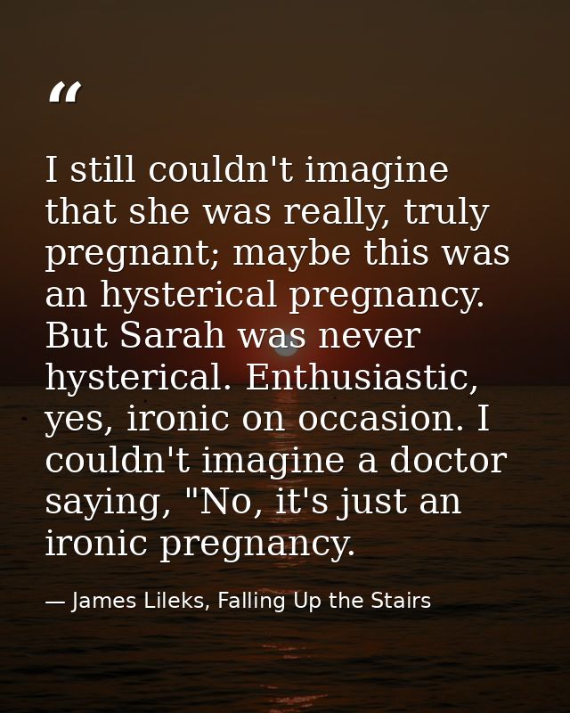 I still couldn't imagine that she was really, truly pregnant; maybe this was an hysterical pregnancy. But Sarah was neve — James Lileks, Falling Up the Stairs