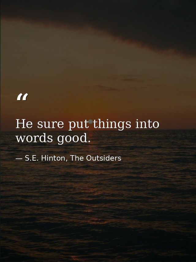 He sure put things into words good. — S.E. Hinton, The Outsiders