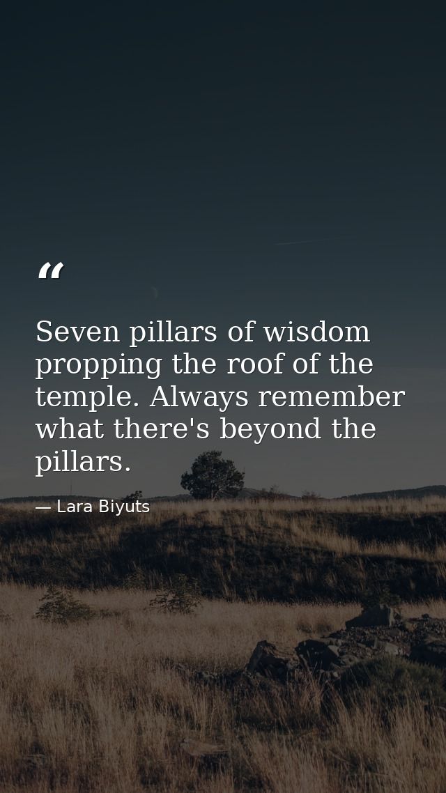 Seven pillars of wisdom propping the roof of the temple. Always remember what there's beyond the pillars. — Lara Biyuts