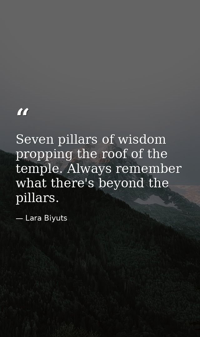 Seven pillars of wisdom propping the roof of the temple. Always remember what there's beyond the pillars. — Lara Biyuts