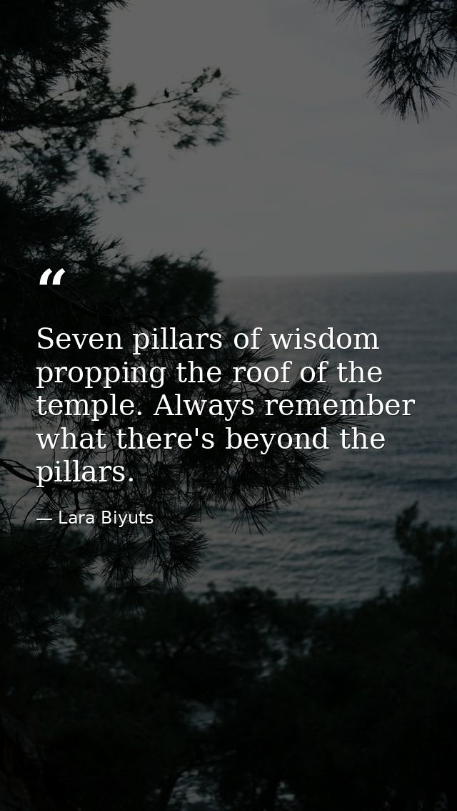 Seven pillars of wisdom propping the roof of the temple. Always remember what there's beyond the pillars. — Lara Biyuts