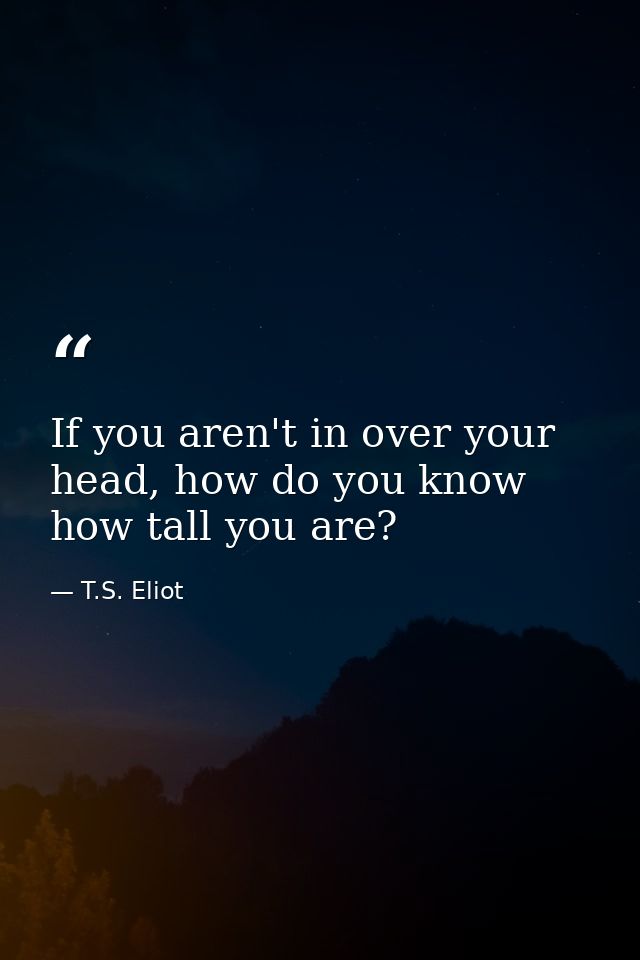 If you aren't in over your head, how do you know how tall you are? — T.S. Eliot