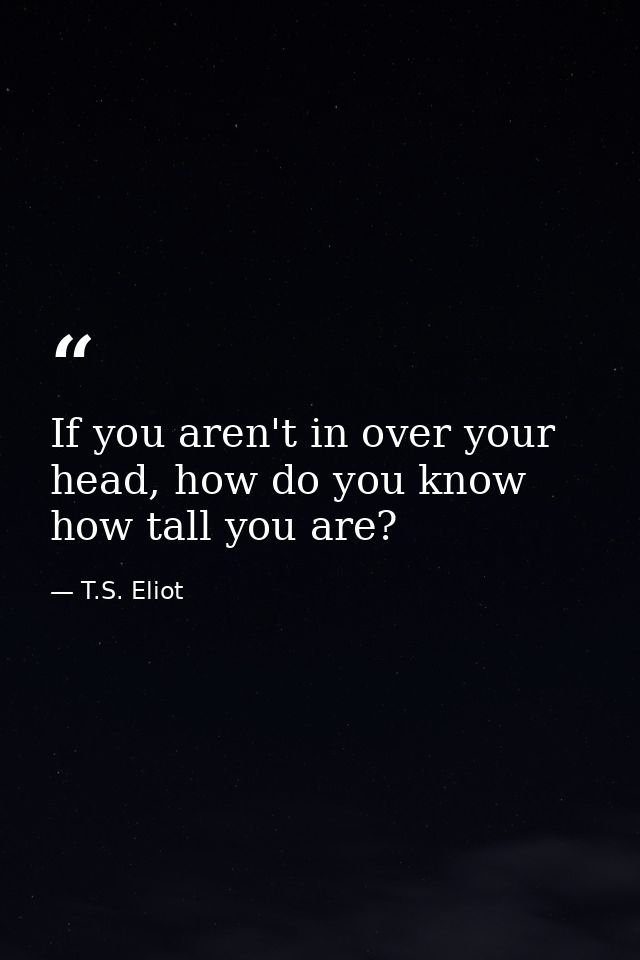 If you aren't in over your head, how do you know how tall you are? — T.S. Eliot