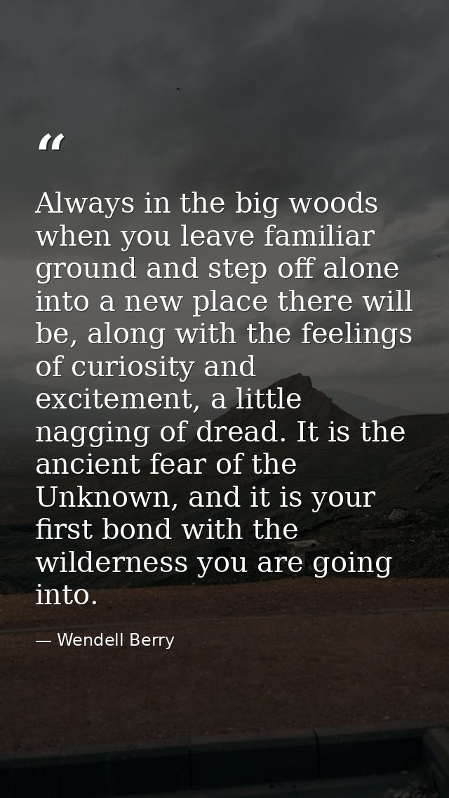 Always in the big woods when you leave familiar ground and step off alone into a new place there will be, along with the — Wendell Berry