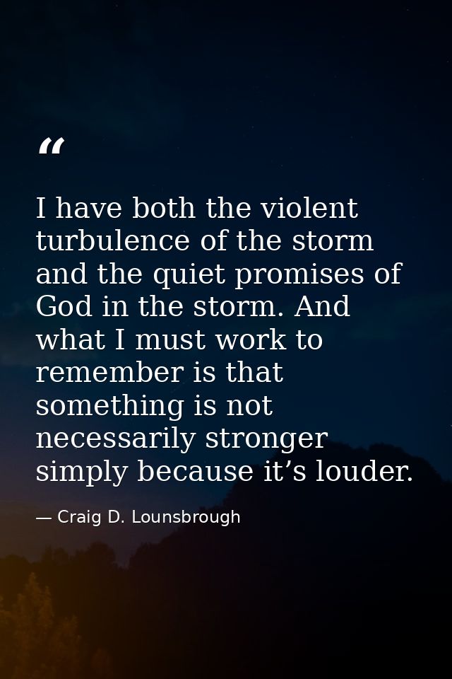 I have both the violent turbulence of the storm and the quiet promises of God in the storm. And what I must work to reme — Craig D. Lounsbrough