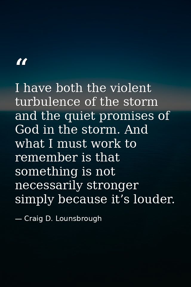 I have both the violent turbulence of the storm and the quiet promises of God in the storm. And what I must work to reme — Craig D. Lounsbrough