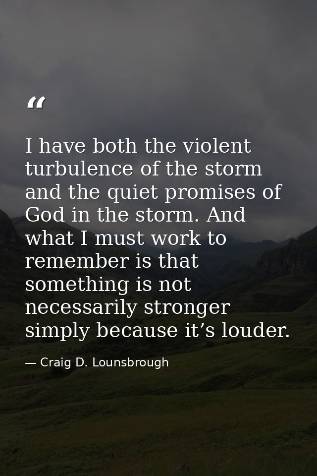 I have both the violent turbulence of the storm and the quiet promises of God in the storm. And what I must work to reme — Craig D. Lounsbrough