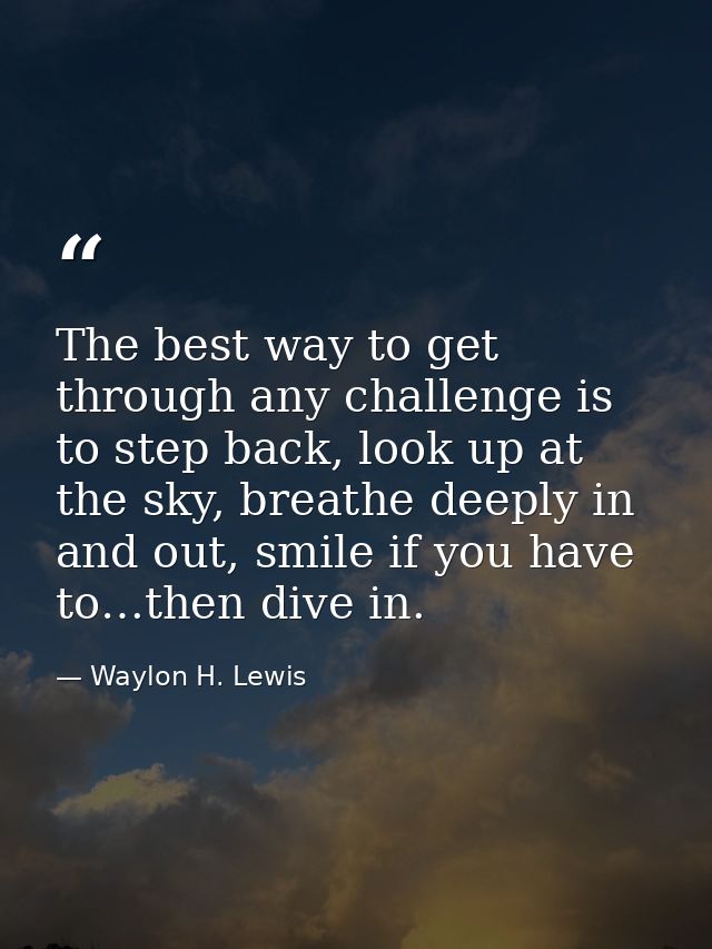 The best way to get through any challenge is to step back, look up at the sky, breathe deeply in and out, smile if you h — Waylon H. Lewis