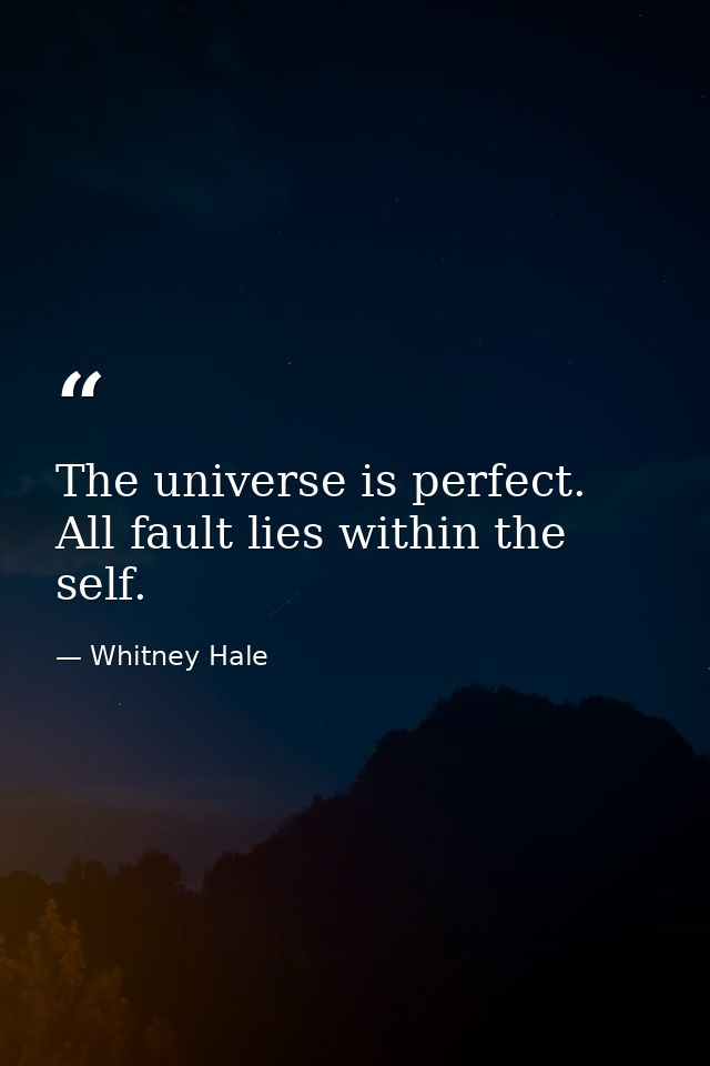The universe is perfect. All fault lies within the self. — Whitney Hale