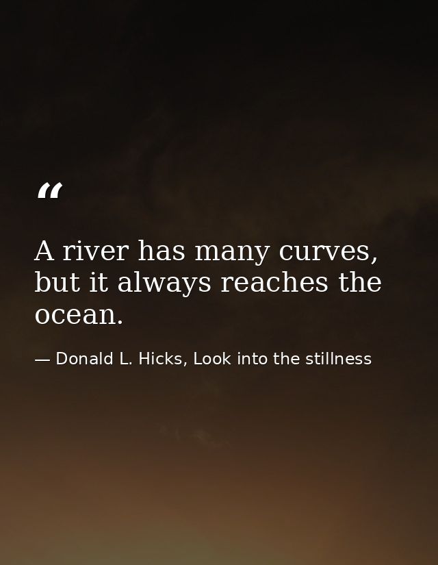 A river has many curves, but it always reaches the ocean. — Donald L. Hicks, Look into the stillness
