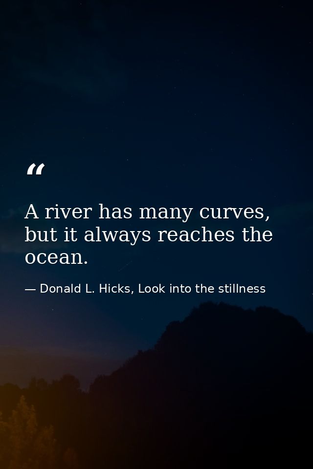 A river has many curves, but it always reaches the ocean. — Donald L. Hicks, Look into the stillness