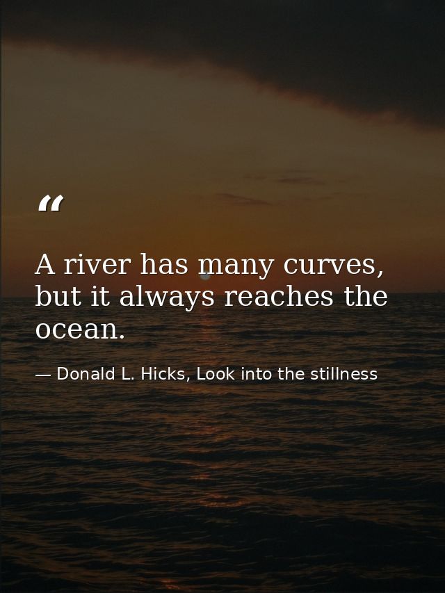 A river has many curves, but it always reaches the ocean. — Donald L. Hicks, Look into the stillness