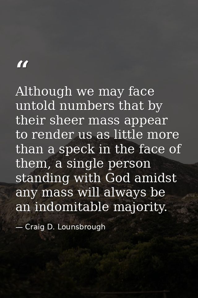 Although we may face untold numbers that by their sheer mass appear to render us as little more than a speck in the face — Craig D. Lounsbrough