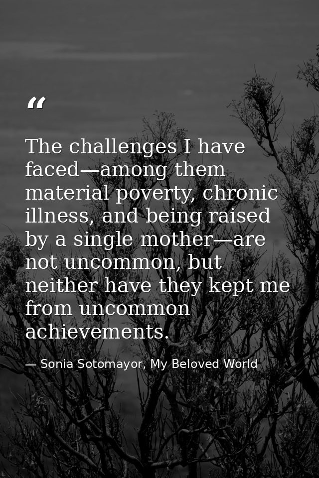 The challenges I have faced—among them material poverty, chronic illness, and being raised by a single mother—are not un — Sonia Sotomayor, My Beloved World