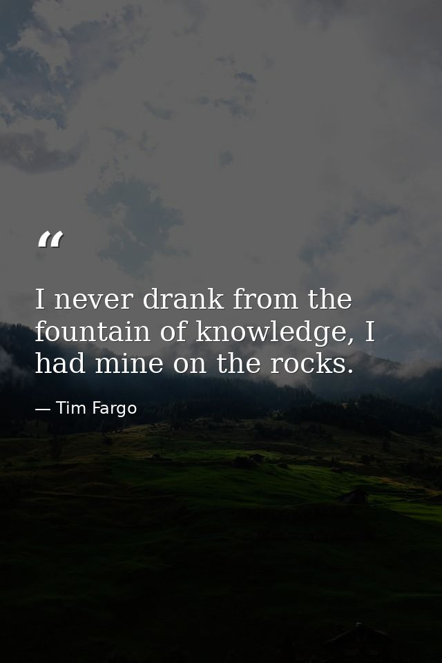 I never drank from the fountain of knowledge, I had mine on the rocks. — Tim Fargo