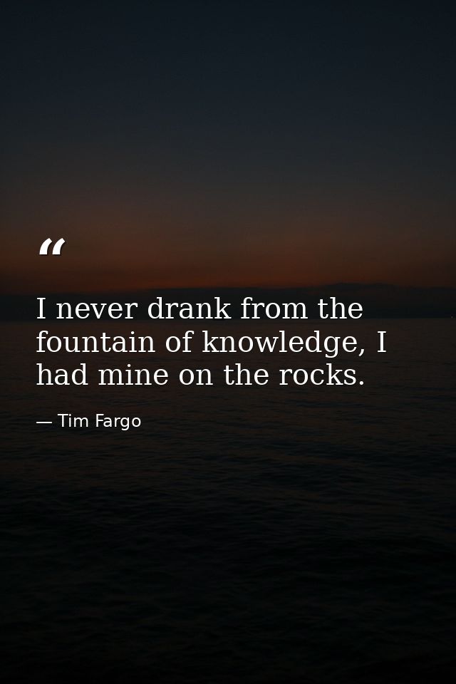I never drank from the fountain of knowledge, I had mine on the rocks. — Tim Fargo