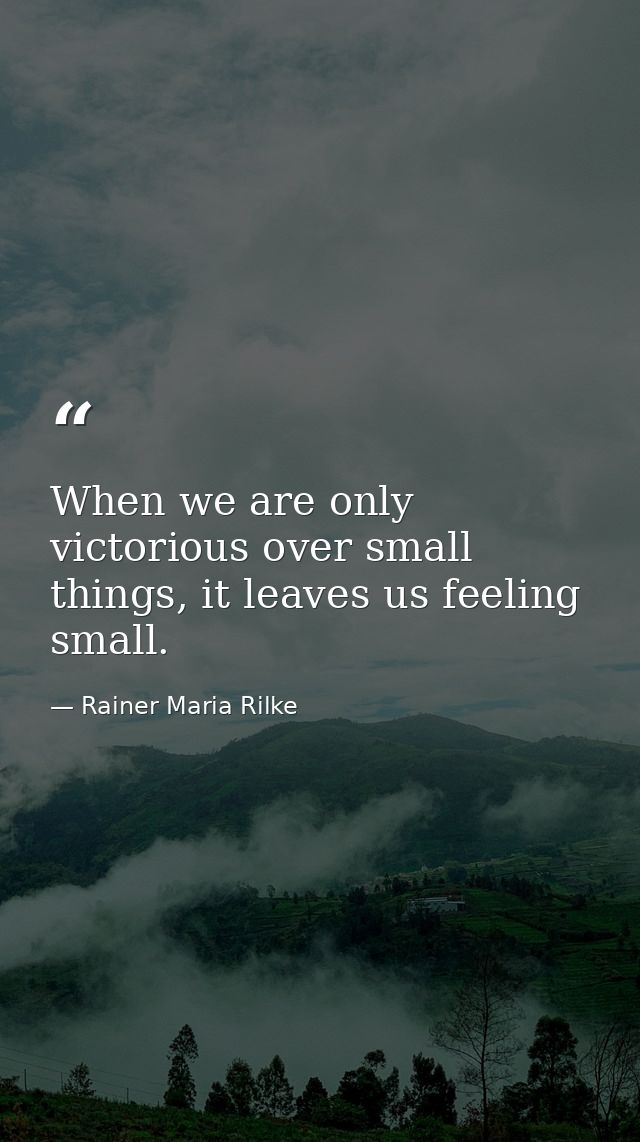 When we are only victorious over small things, it leaves us feeling small. — Rainer Maria Rilke