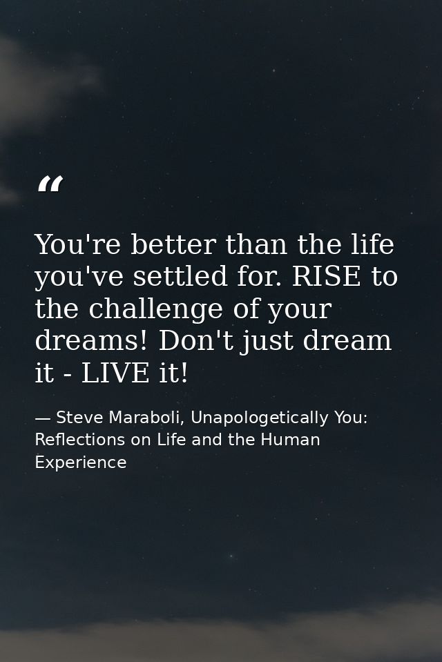 You're better than the life you've settled for. RISE to the challenge of your dreams! Don't just dream it - LIVE it! — Steve Maraboli, Unapologetically You: Reflections on Life and the Human Experience