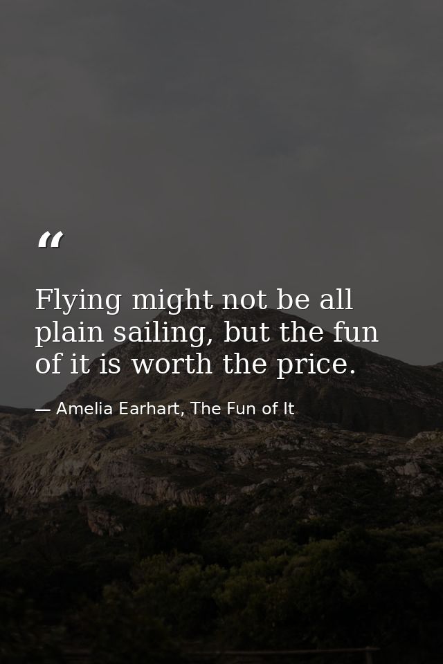 Flying might not be all plain sailing, but the fun of it is worth the price. — Amelia Earhart, The Fun of It