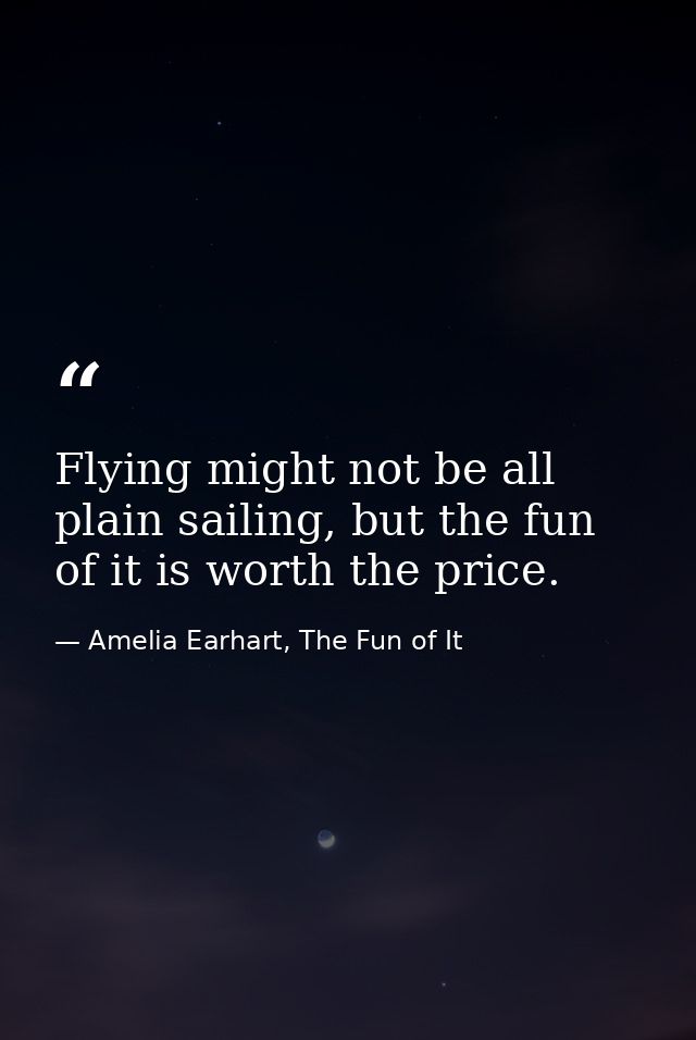 Flying might not be all plain sailing, but the fun of it is worth the price. — Amelia Earhart, The Fun of It