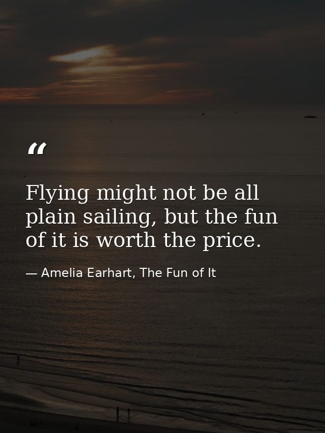 Flying might not be all plain sailing, but the fun of it is worth the price. — Amelia Earhart, The Fun of It