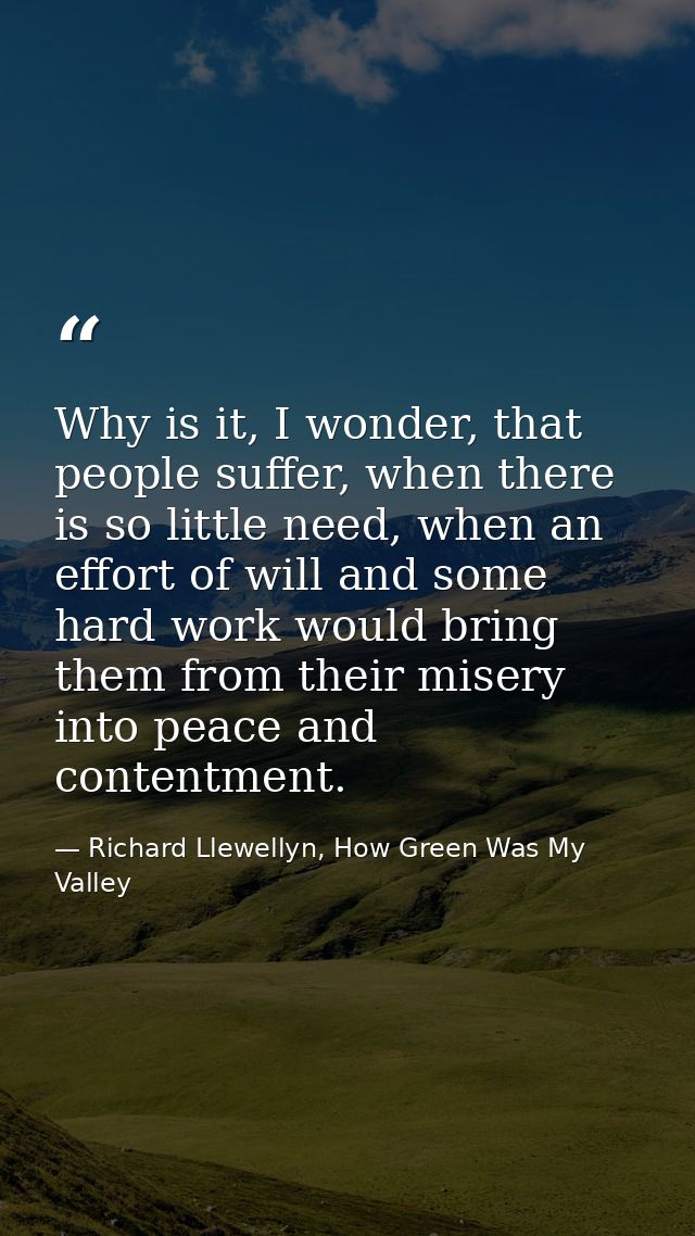 Why is it, I wonder, that people suffer, when there is so little need, when an effort of will and some hard work would b — Richard Llewellyn, How Green Was My Valley