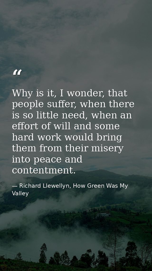Why is it, I wonder, that people suffer, when there is so little need, when an effort of will and some hard work would b — Richard Llewellyn, How Green Was My Valley