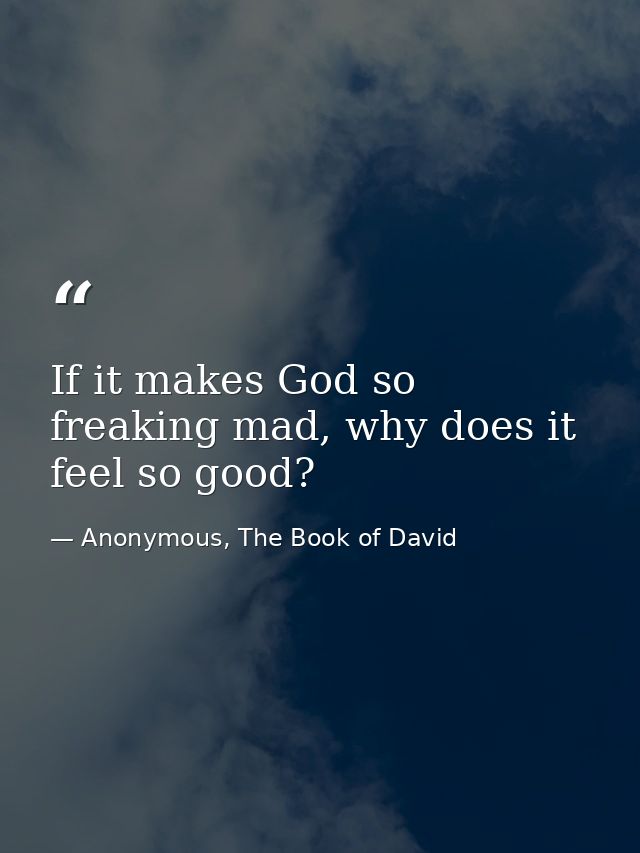 If it makes God so freaking mad, why does it feel so good? — Anonymous, The Book of David