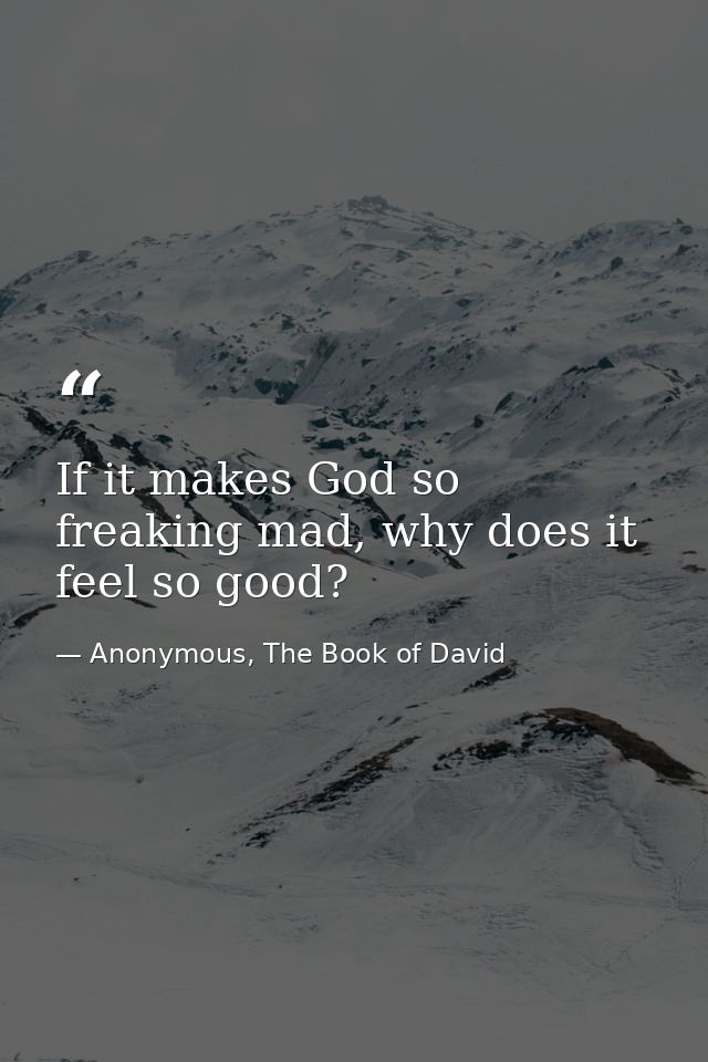 If it makes God so freaking mad, why does it feel so good? — Anonymous, The Book of David