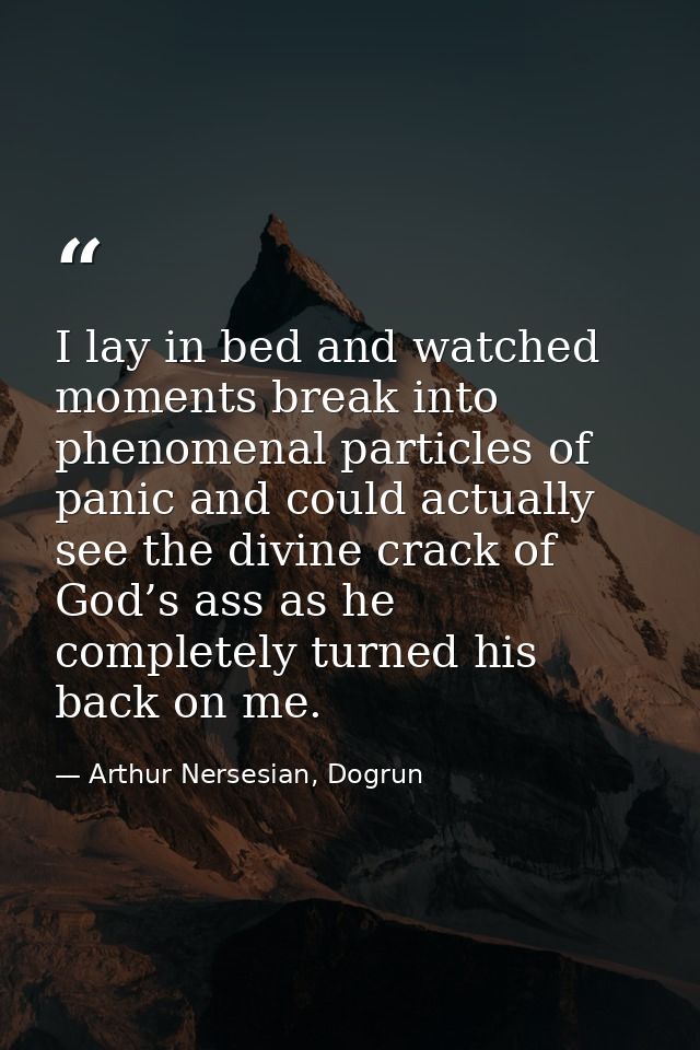 I lay in bed and watched moments break into phenomenal particles of panic and could actually see the divine crack of God — Arthur Nersesian, Dogrun