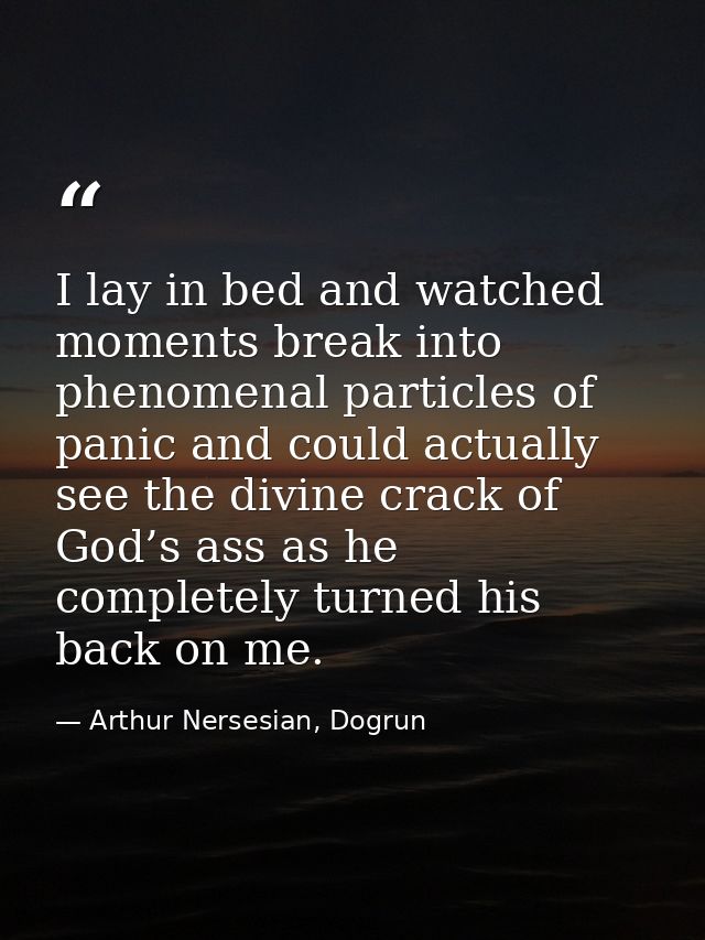 I lay in bed and watched moments break into phenomenal particles of panic and could actually see the divine crack of God — Arthur Nersesian, Dogrun