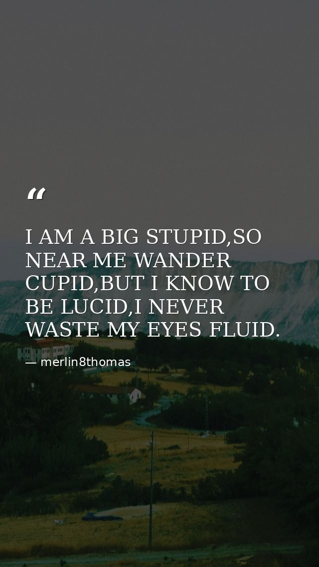 I AM A BIG STUPID,SO NEAR ME WANDER CUPID,BUT I KNOW TO BE LUCID,I NEVER WASTE MY EYES FLUID. — merlin8thomas