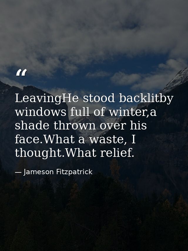 LeavingHe stood backlitby windows full of winter,a shade thrown over his face.What a waste, I thought.What relief. — Jameson Fitzpatrick