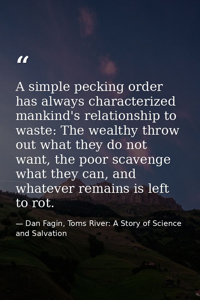 A simple pecking order has always characterized mankind's relationship to waste: The wealthy throw out what they do not  — Dan Fagin, Toms River: A Story of Science and Salvation