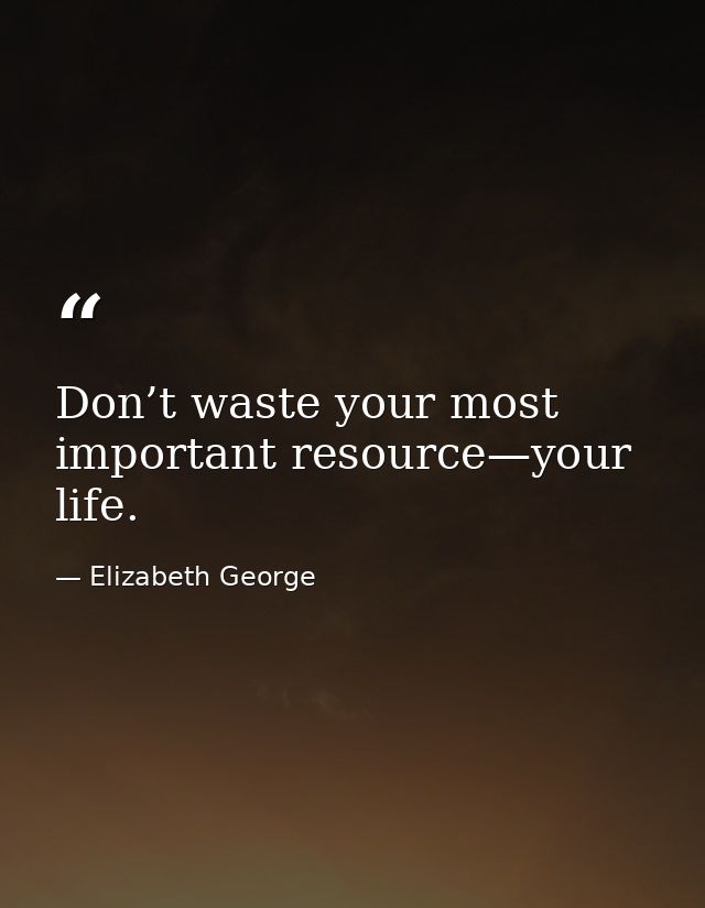 Don’t waste your most important resource—your life. — Elizabeth George