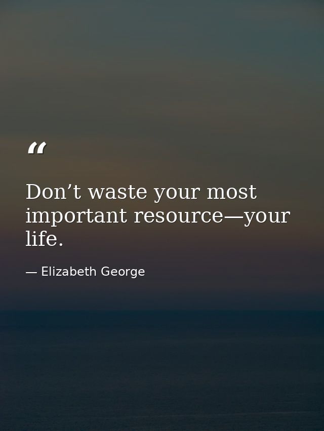 Don’t waste your most important resource—your life. — Elizabeth George