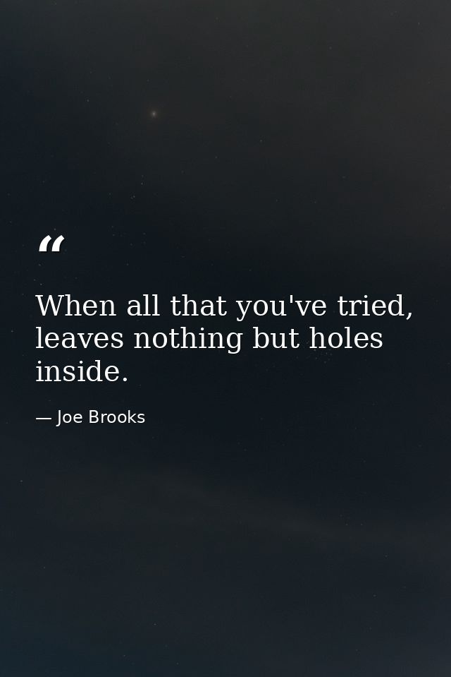 When all that you've tried, leaves nothing but holes inside. — Joe Brooks