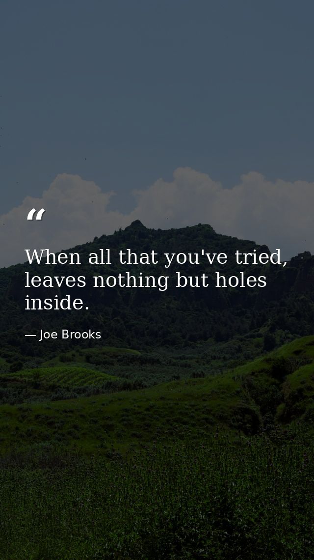 When all that you've tried, leaves nothing but holes inside. — Joe Brooks