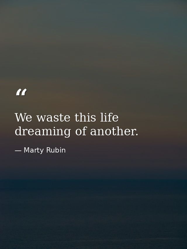 We waste this life dreaming of another. — Marty Rubin