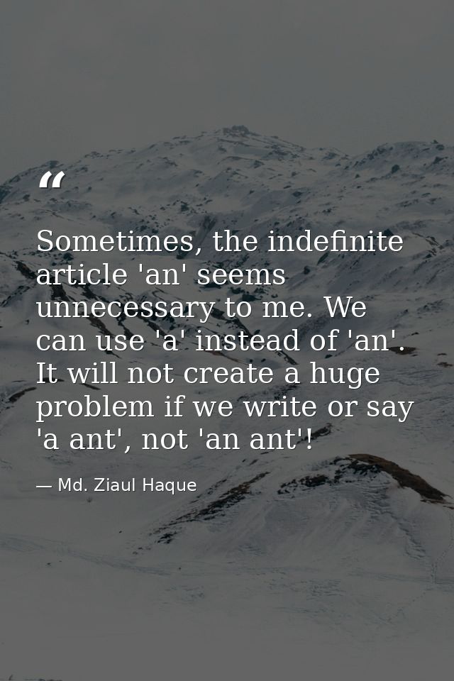 Sometimes, the indefinite article 'an' seems unnecessary to me. We can use 'a' instead of 'an'. It will not create a hug — Md. Ziaul Haque