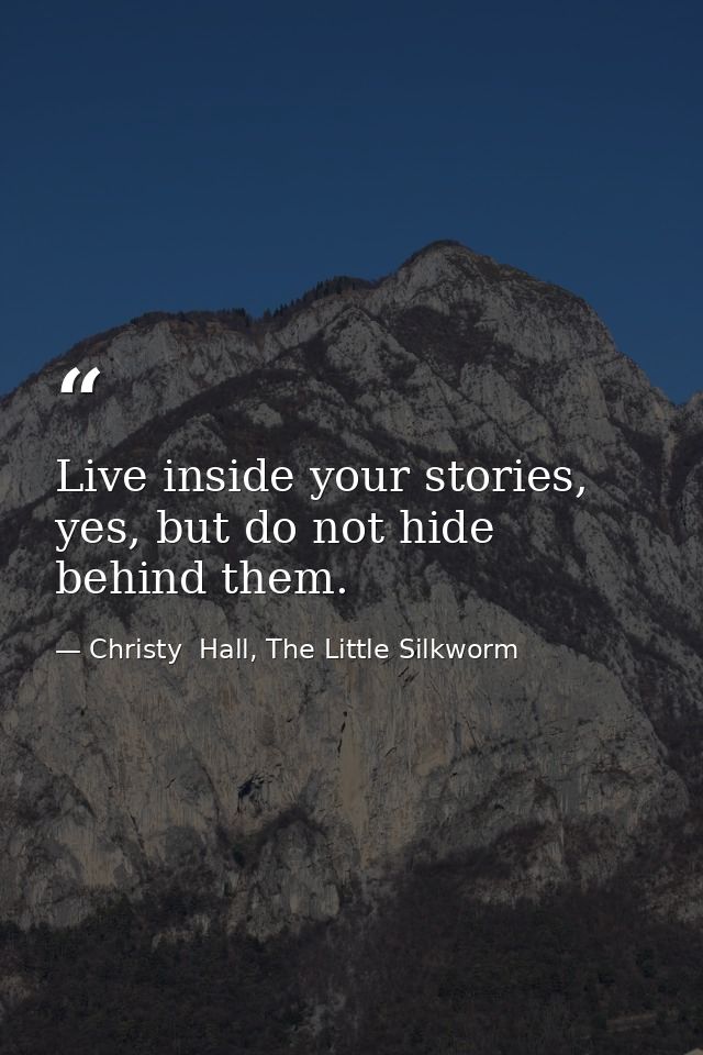 Live inside your stories, yes, but do not hide behind them. — Christy  Hall, The Little Silkworm