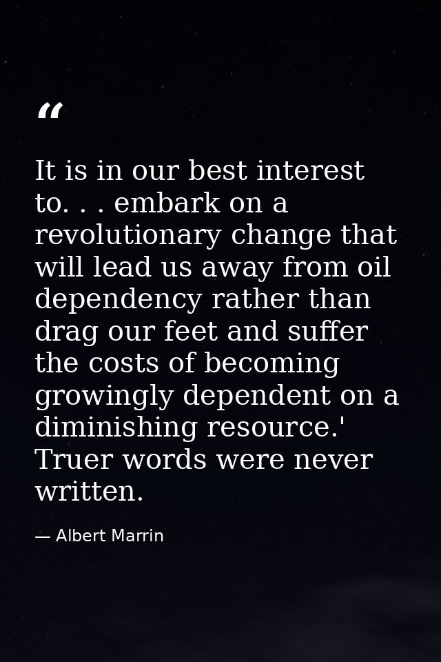 It is in our best interest to. . . embark on a revolutionary change that will lead us away from oil dependency rather th — Albert Marrin