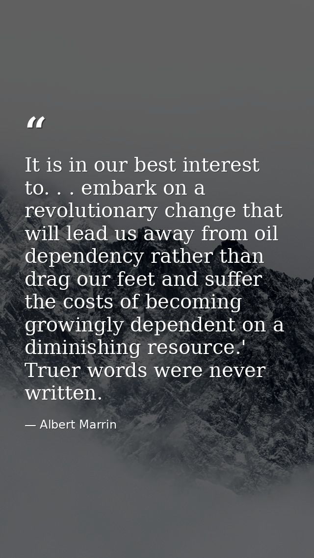 It is in our best interest to. . . embark on a revolutionary change that will lead us away from oil dependency rather th — Albert Marrin