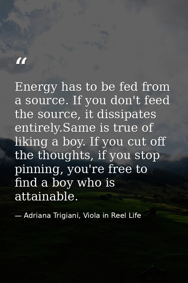 Energy has to be fed from a source. If you don't feed the source, it dissipates entirely.Same is true of liking a boy. I — Adriana Trigiani, Viola in Reel Life